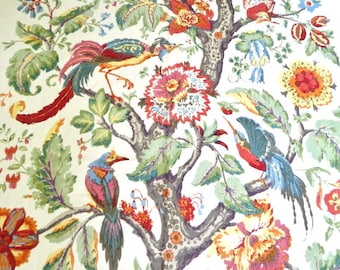 Lee Jofa Tree of Life-Decorative Throw Pillow Euro Sham Bird Pattern 100% Hand Printed Linen Designer Fabric Single Sided Made to Order