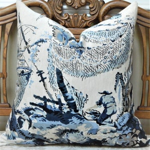 Thibaut Moorea Blue By Anna French-Decorative Throw Pillow Cover Asian Chinoiserie Pattern 100% Linen Made to Order / UK
