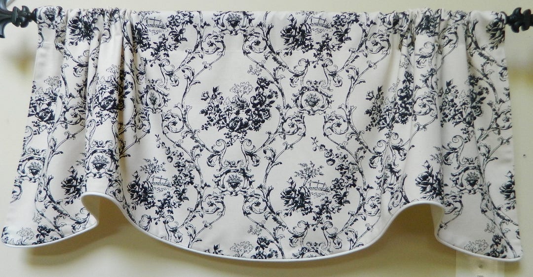 Black and White Floral Damask window Valance / Lined and - Etsy