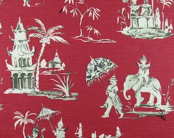 Pagoda Road-Azalea Red-  Decorative Throw Pillow Lumbar Pillow Cover Asian/Chinoiserie Pattern Both Sided Cotton Fabric Made to Order