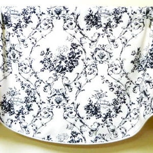Black and White Floral Damask -Window Valance / Lined and Corded Valance /Rod Pocket Scalloped Valance / Cotton /Cottage Chic