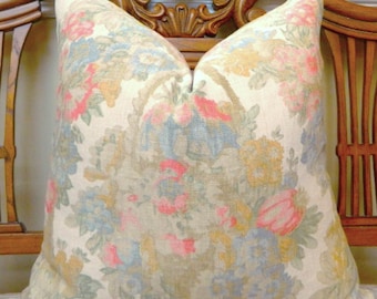 Both Sided Ralph Lauren Gardiner's Bay Floral Summer Orchard-Decorative Pillow Euro Sham Pillow Cover Shabby Chic 100% Linen Made to Order