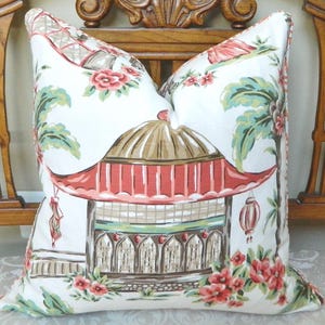 Fabricut Charlotte Moss Mougin Coral Decorative Throw Pillow Euro Sham Pillow Cover Asian Chinoiserie Pagoda Single Sided Made to Order