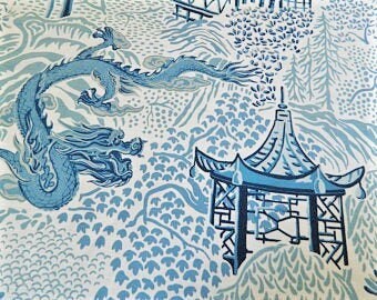 Both Sided Trend OXnard Blue By Vern Yip-Decorative Throw Pillow Cover Asian Chinoiserie Accent Pillow Cotton Fabric  Made to Order