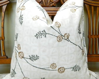Kerry Joyce Textiles "Naomi" Fawn Greygreen Sand-Decorative Throw Pillow Cover 100% Hemp Single Sided Made to Order