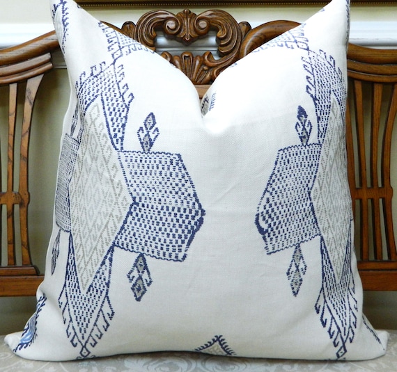 Traveling Light Indigo Pillow Cover 100 Linen Christopher Farr Cloth Designer Fabric Single Sided England Etsy