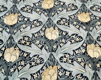 GP & J Baker Tulip and Jasmine Indigo Ivory-Decorative Throw Pillow Cover Linen Blend Fabric Single Sided Made to Order / UK