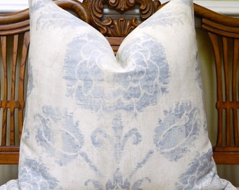 Venetian Ottoman Blue Decorative Throw Pillow Cover Linen Aquitaine Designer Fabric Both Sided Made to Order
