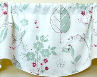 Lee Jofa Threadleaf by G P & J Baker - Window Valance/ Corded Scalloped Rod Pocket Valance / Embroidered Floral on Ivory  Linen Fabric