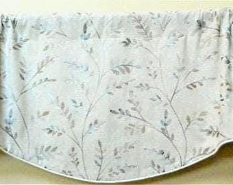 Fabricut LEMURIA LEAVES Flaxen-Window Valance Lined and Corded Rod Pocket Scalloped Valance Embroidered Linen Blend Fabric Made to Order