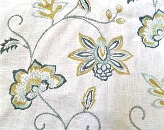 Both Sided Fabricut Ripoli Watercolor Embroidered Floral Decorative Throw Pillow Cover Linen Blend Designer Fabric Made to Order