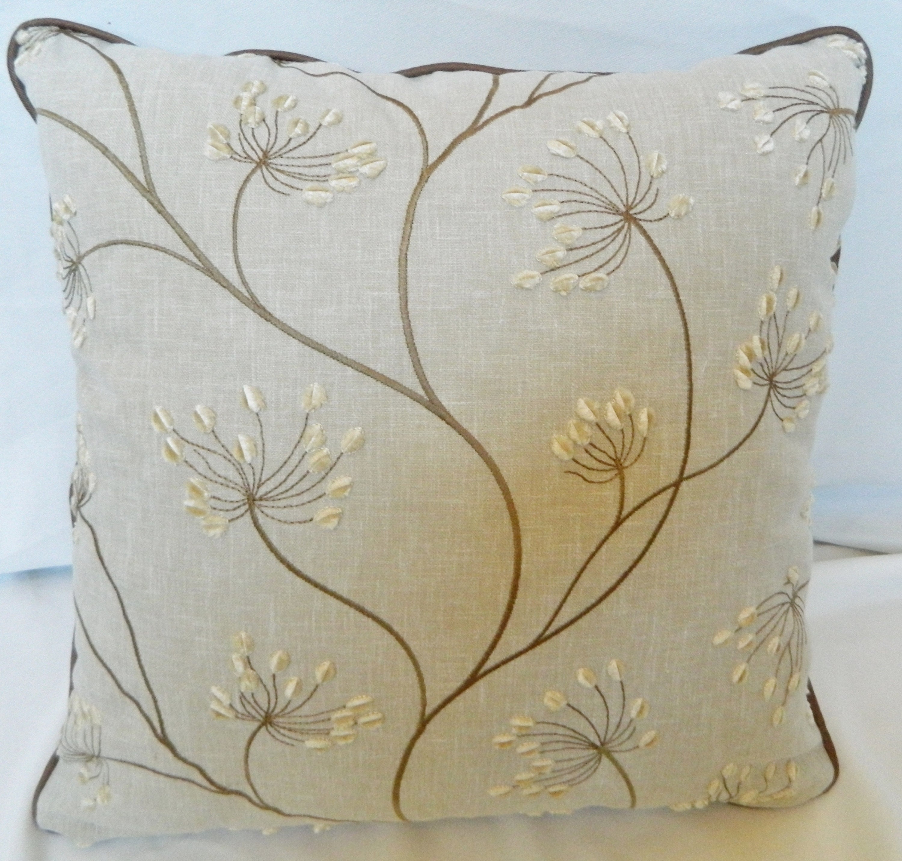 Duralee Straw Decorative Throw Pillow Crewel Embroidered Lumbar Pillow Cover