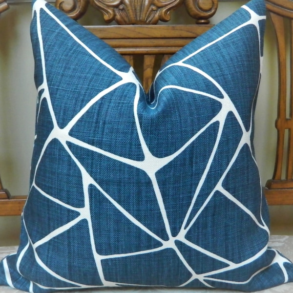 Linherr Hollingsworth Kravet To The Point in Teal Blue Decorative Throw Pillow Cover Linen Fabric Single Sided Made to Order