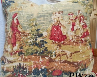 Bosporus Antique Red French Country Decorative Corded Pillow Lumbar Euro Sham Pillow Cover European Colonial Toile Made to order