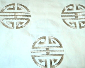 Trend 04241 in Linen Embroidered Asian Medallion-Made to Order Decorative Pillow Cover Embroidered Linen/Cotton Blend Fabric