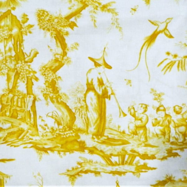 Schumacher Shengyou Toile Yellow-Decorative Throw Pillow Linen Blend Table Print Fabric Asian/Chinoiserie 4 Patterns Available Made to Order