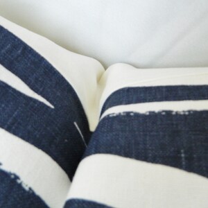 Mona Zebra Blue White Pillow Cover Kate Spade Designer Linen Fabric Made to Order image 2