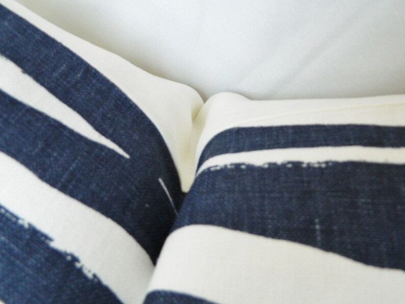 Mona Zebra Blue White Pillow Cover Kate Spade Designer Linen Fabric Made to Order image 2