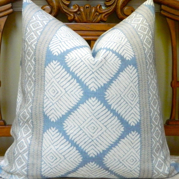 Thibaut Austin Spa Blue Decorative Throw Pillow Euro Sham Lumbar Cover 100% Linen Fabric Single Sided Made to Order