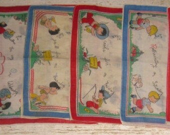 Days of the Week Children's Handkerchiefs, 7 Pieces, Little Boys at Play