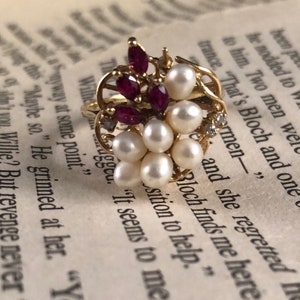 Pearl and Ruby Ring in 14K Gold
