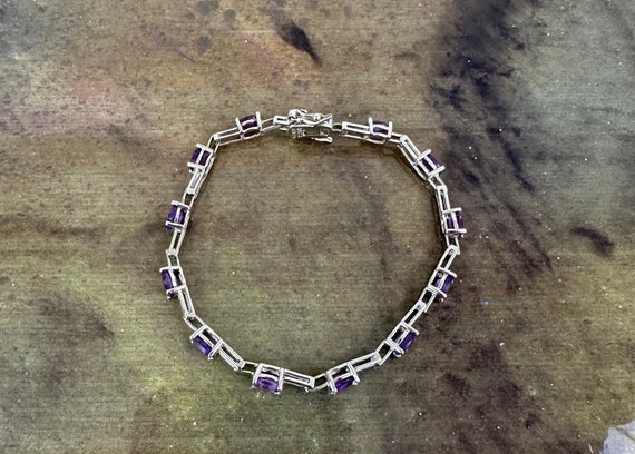 Sterling Silver and Amethyst link bracelet. - image 2