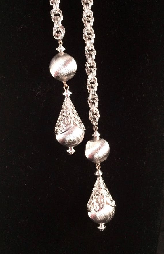 Vintage Monet Lariat Silver tone Necklace - image 4