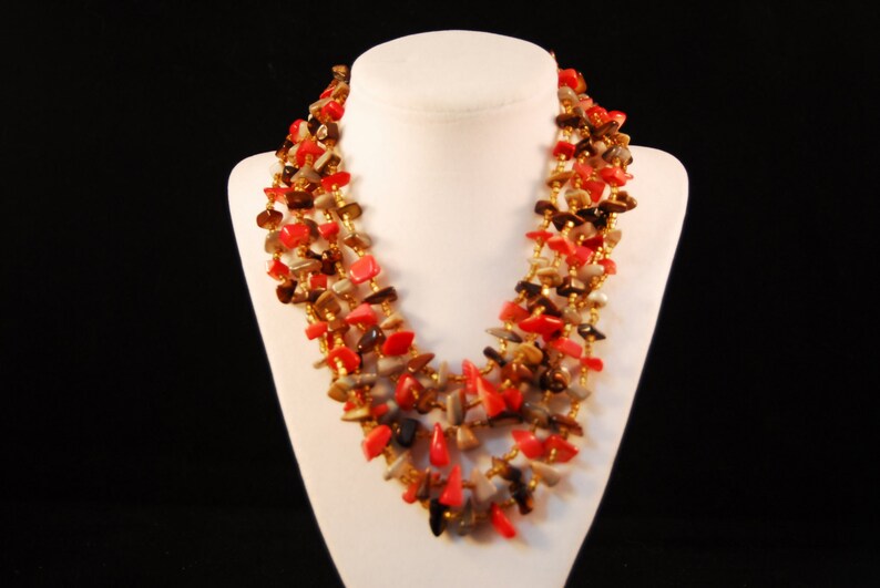 Vintage 5 Strand Polished stone chip necklace