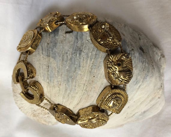 Vintage Western Themed Slide gold tone bracelet - image 2
