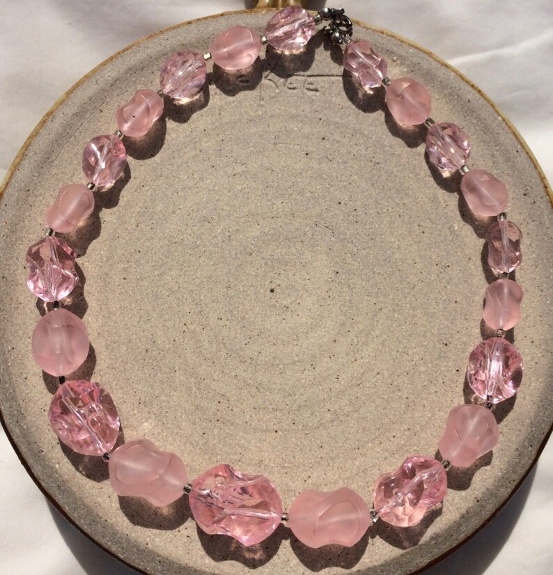 Vintage Pink Bead Necklace - Etsy