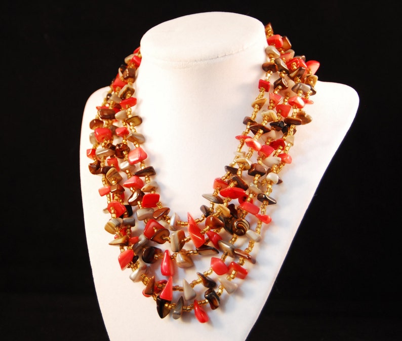 Vintage 5 Strand Polished stone chip necklace
