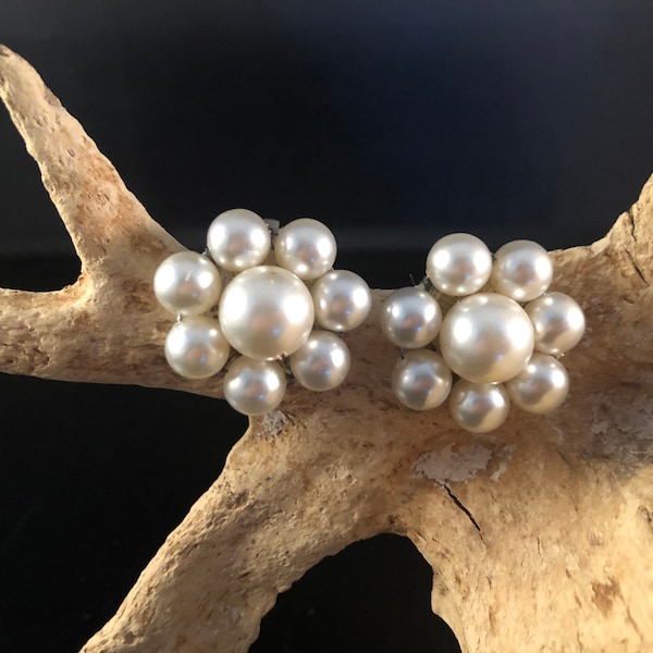 Vintage Faux pearl Japan Made Clip on earrings