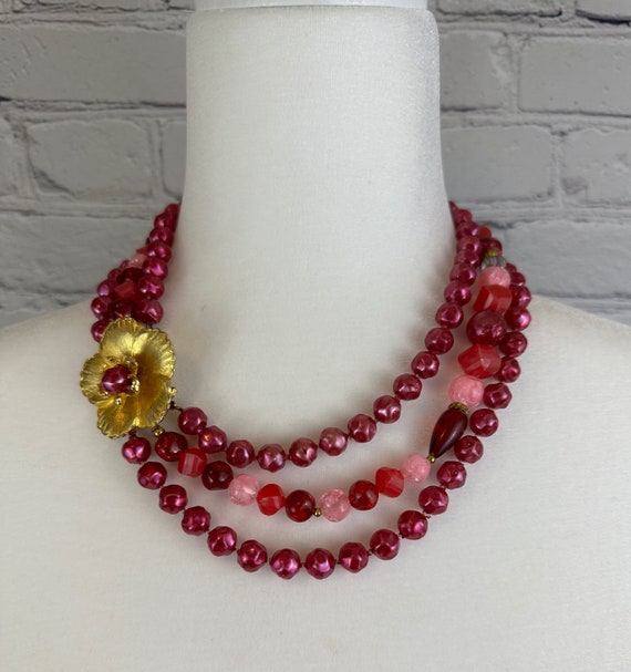 Lucite pink and goldtone necklace - image 1