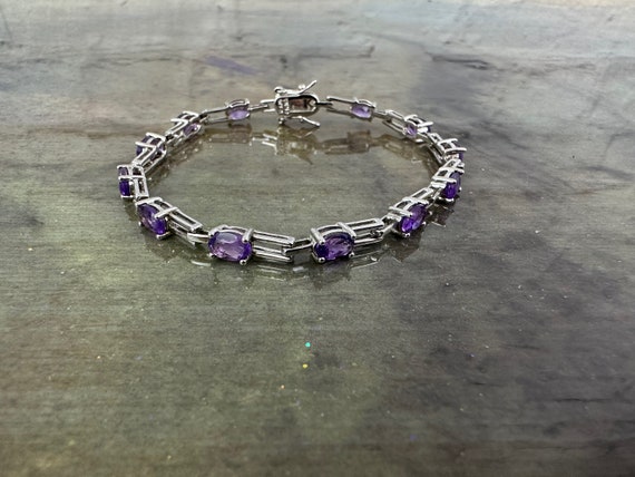 Sterling Silver and Amethyst link bracelet. - image 8