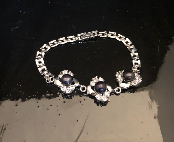 Nobel Black Pearl and Crystal Bracelet - image 1