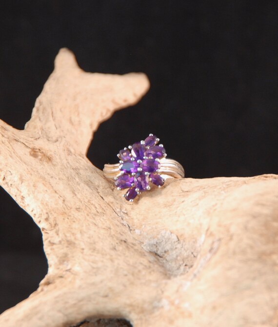 Sterling Silver Amethyst Cluster Ring- - image 1