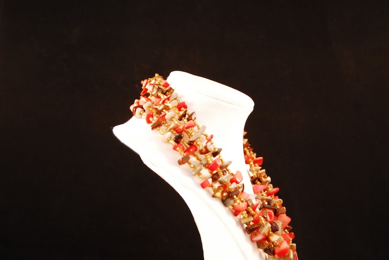 Vintage 5 Strand Polished stone chip necklace