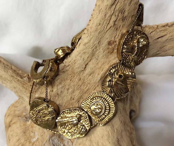 Vintage Western Themed Slide gold tone bracelet - image 1