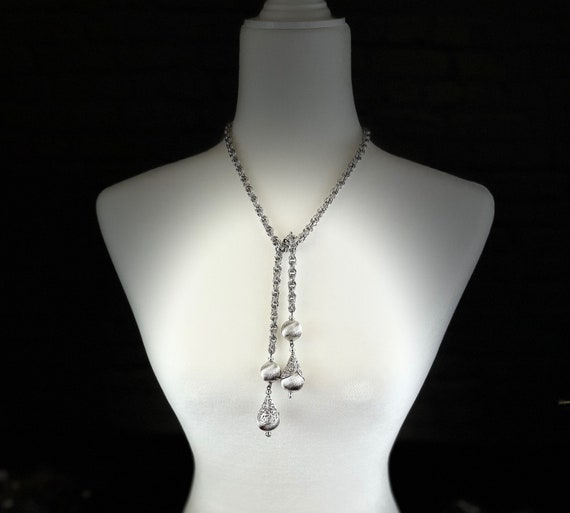 Vintage Monet Lariat Silver tone Necklace - image 7