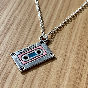 retro cassette tape metal charm keyring necklace vaporwave 80s 90s, by astetx.
