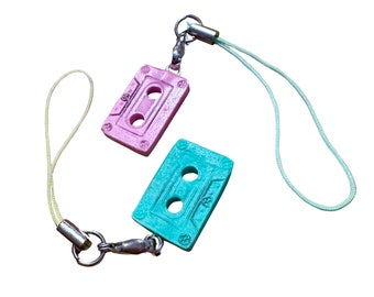 vaporwave 80s 90s cassette tape polymer clay charm keyring/necklace, by astetx.