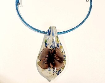 Vintage Blown Glass Pendant on Seed Bead Chain Wrap Necklace 18 Inches