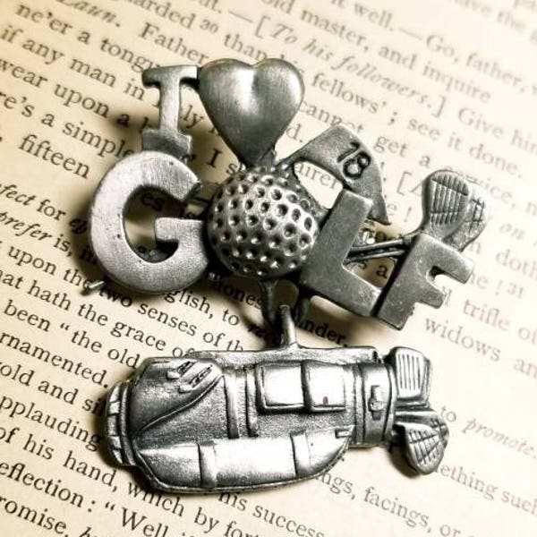 I Love Golf Lover's Brooch Pewter Golf Bag Spoontiques Vintage