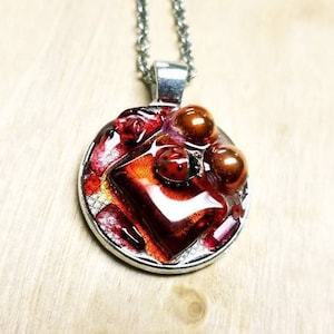 Ladybug Garnet Shadowbox Mosaic/Collage Pendant Lady Bug Necklace