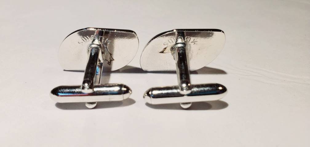 Boutons De Manchette Vintage Swank - Pierre Verte Ton Argent - Style Moderniste Années 50