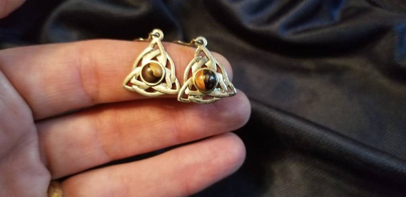 Celtic Trinity Knot Earrings Sterling Silver with Stone Center