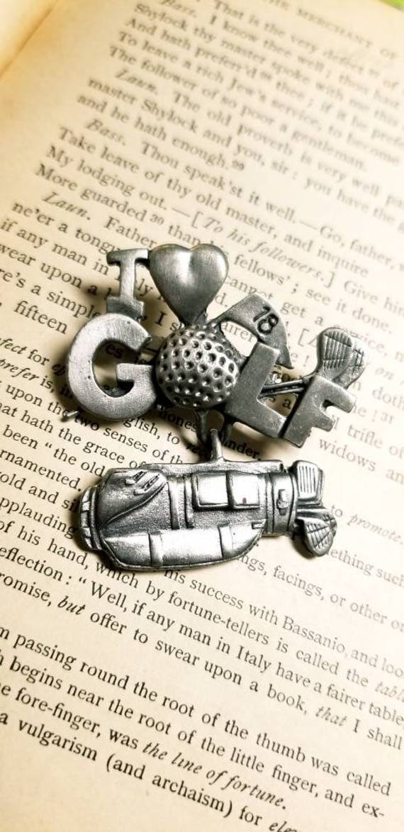 I Love Golf Lover's Brooch Pewter Golf Bag Spoonti