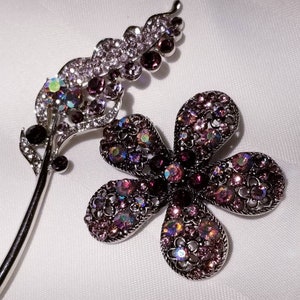 Purple Rhinestone Flower Brooch & Butterfly Hair Stick Set