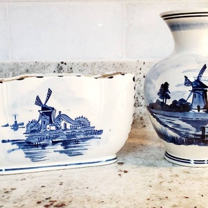 Vintage Delft Vases Lot of 2 Ucagco Japan and Holland Handpainted