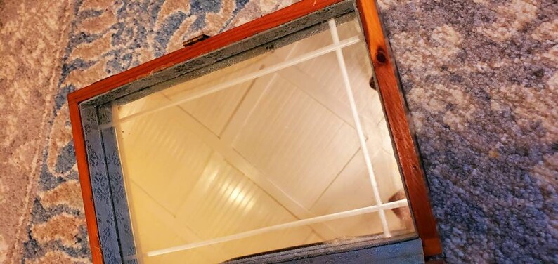 Pilliod Art Box Cedar Jewelry Box with Mirrored Hinged Lid Treasure Box